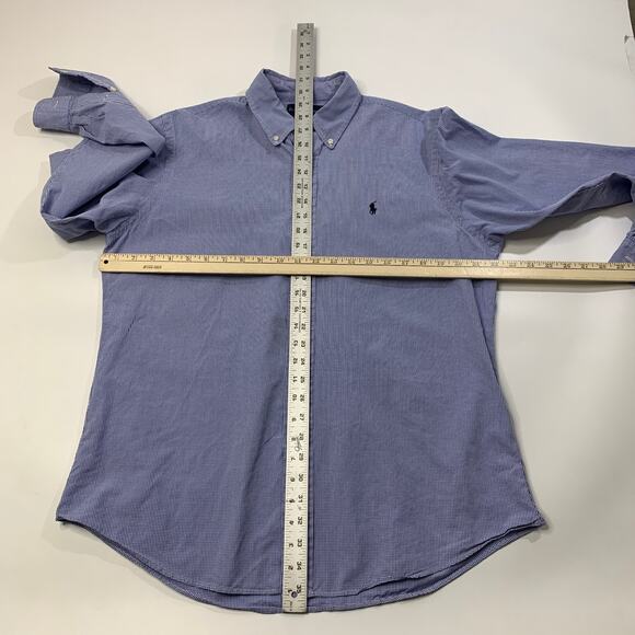 Ralph Lauren Shirt Mens L Large Blue White Custom Fit Button Down Gingham Cotton - Picture 6 of 9